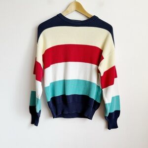 1980s LL Bean Made in USA Knitted Colourblock Striped Pullover Sweater